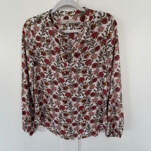 Loft Women's Long Sleeve Blouse Shirt Floral Split Neck Romantic Flowy Office XS